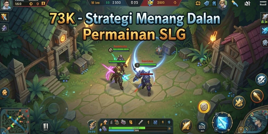 Tangkapan layar gameplay <strong>73K</strong> yang menampilkan strategi dan pertempuran.