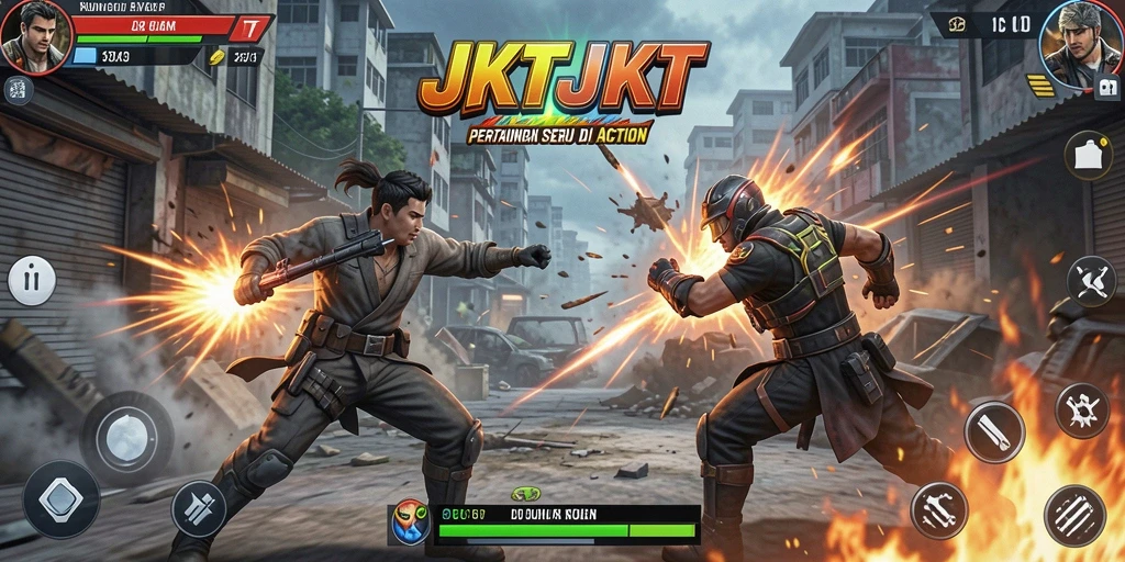 Tampilan aksi seru dalam JKTJKT saat menghadapi musuh.