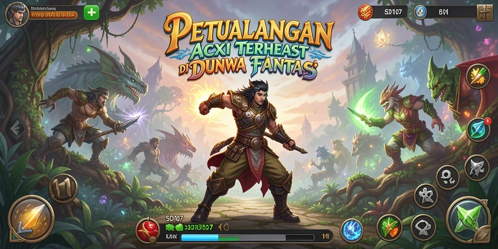 Screenshot menampilkan aksi pertempuran yang intens dan karakter yang berwarna-warni.